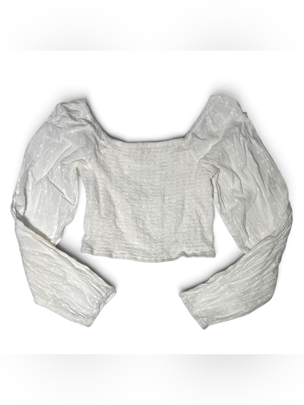 Midnight Sky White Smocked Long Sleeve Crop Top Square